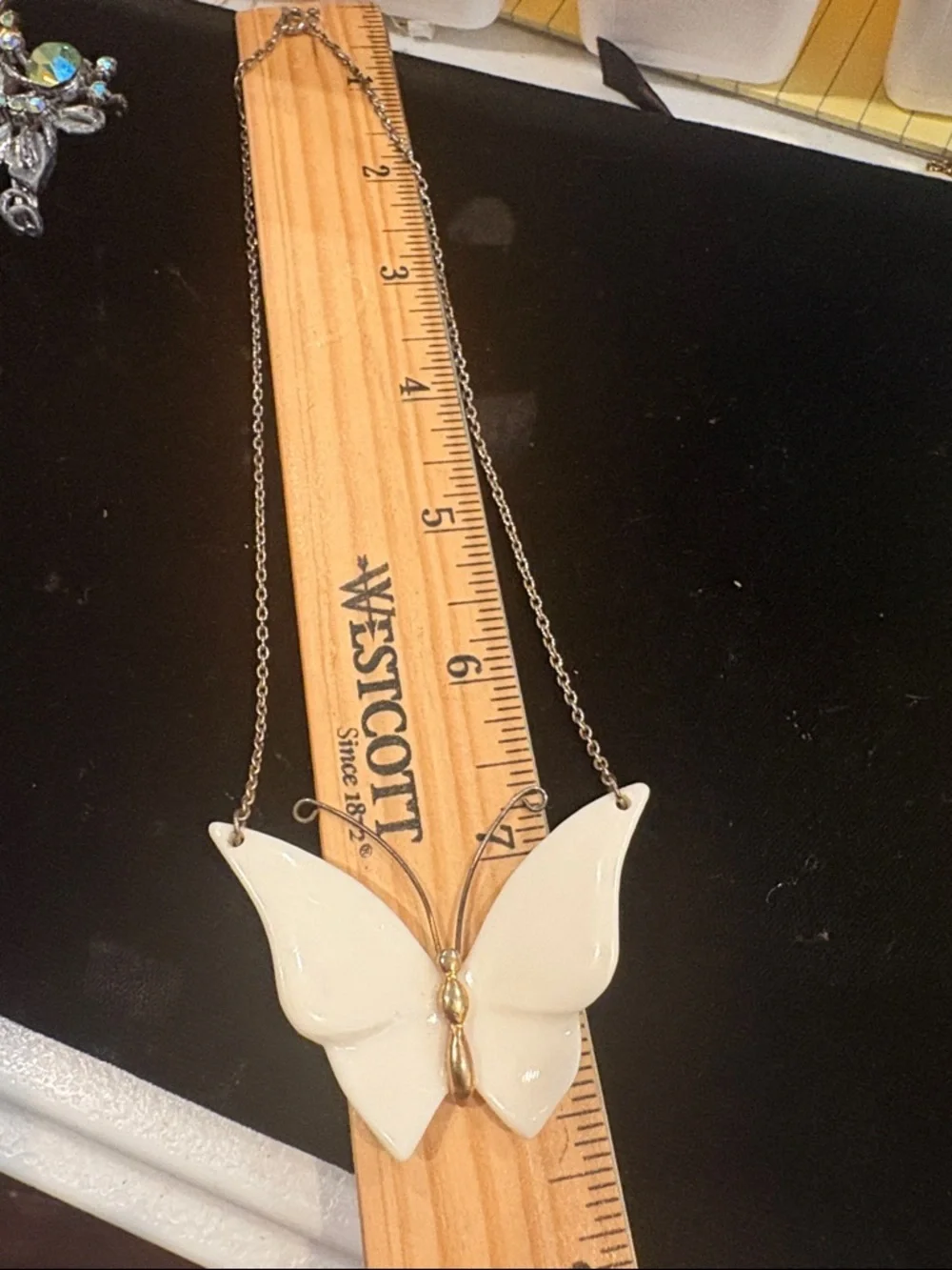 White Butterfly Pendant Necklace with Gold Accent - Picture 2 of 5